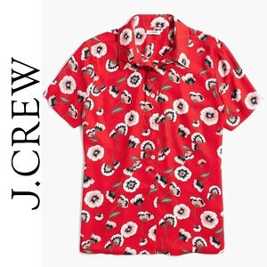 J. CREW Red Floral Button Blouse, S